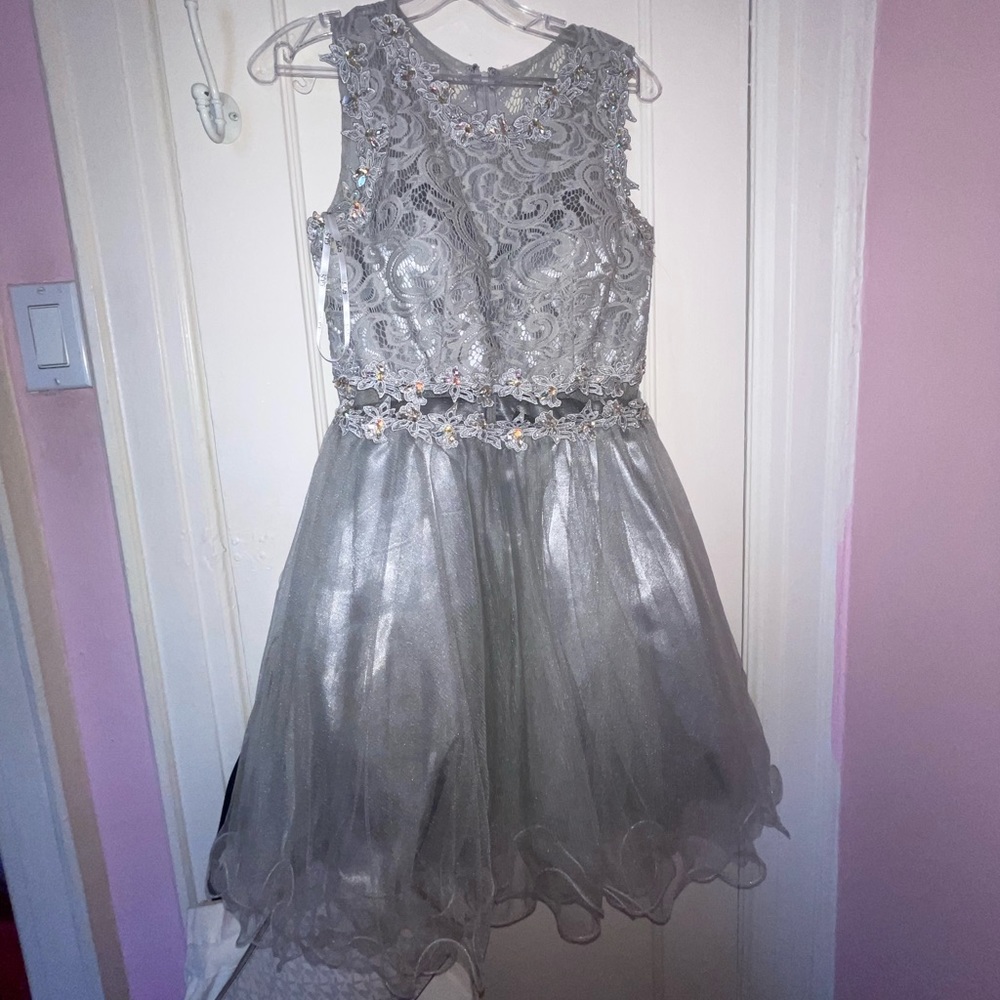 Prom/Sweet 16 court dress with beautiful beads in the color Silver
